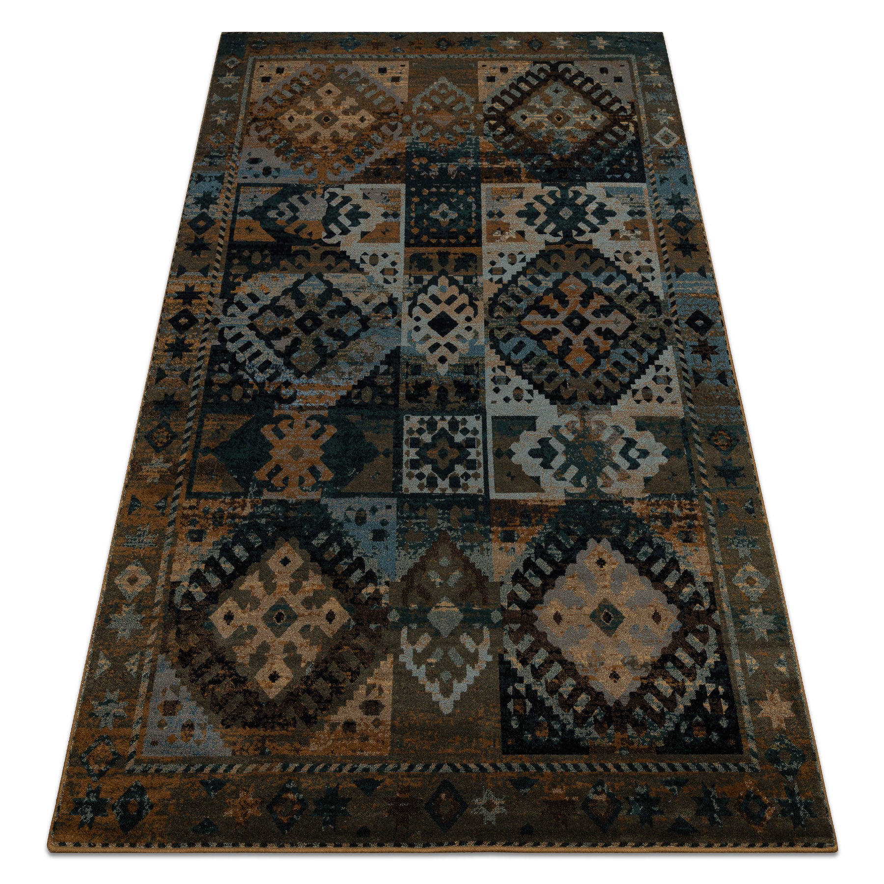 Dywan wełniany OMEGA AVAR Ramka, romby, orientalny - tabaka brązowy 170x235 cm
