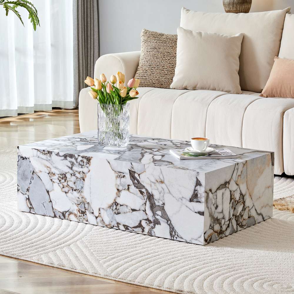 Prostokątny stolik kawowy 90×50×30 cm z płyty MDF, nowoczesny, luksusowy design, stabilny i łatwy w czyszczeniu