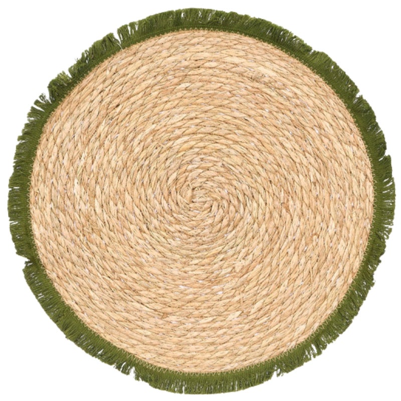 Podkładka na stół boho KINVARA zielona z frędzlami okrągła 41 cm 1 szt.