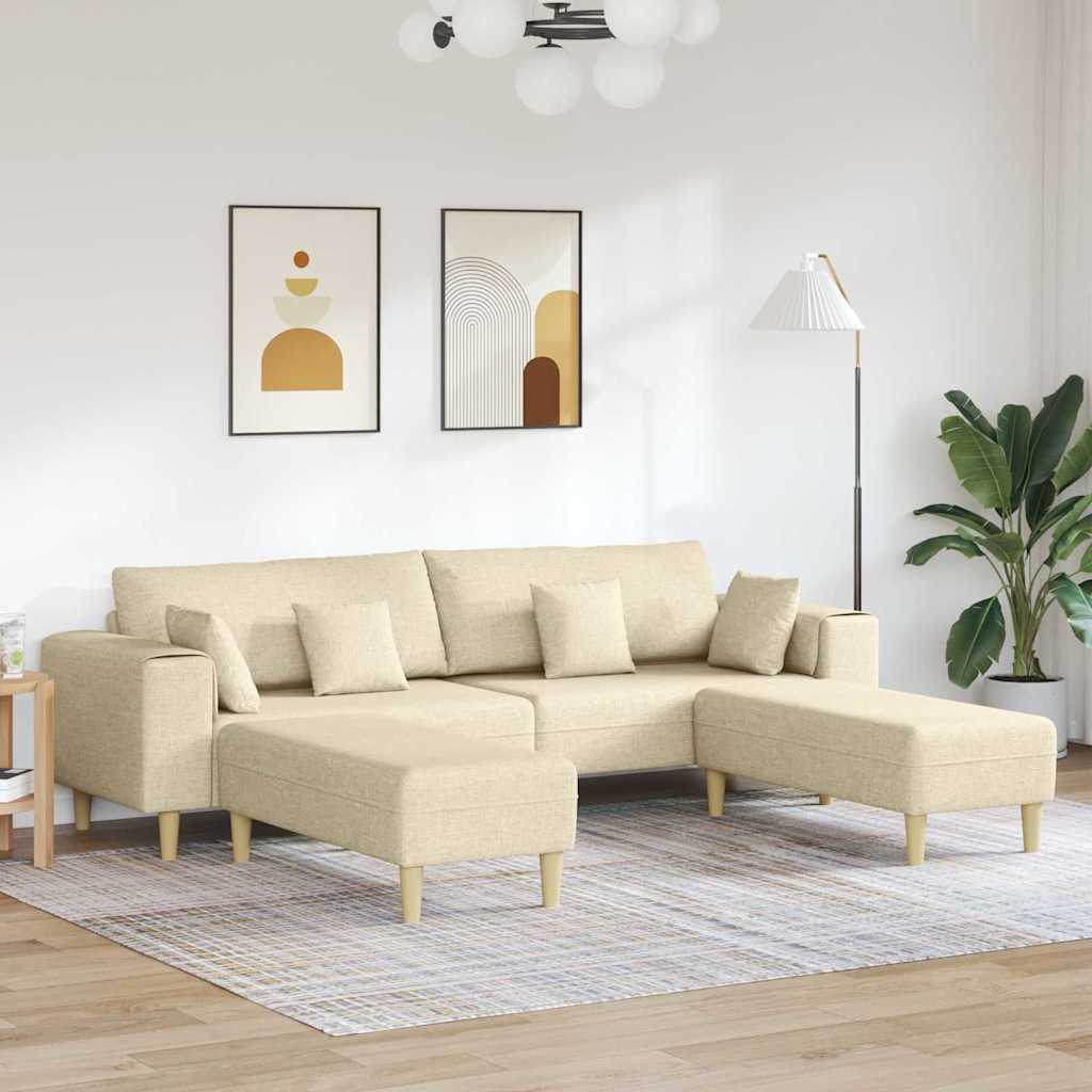 Sofa z poduszką 3 pcs Kremowy tkanina vidaXL