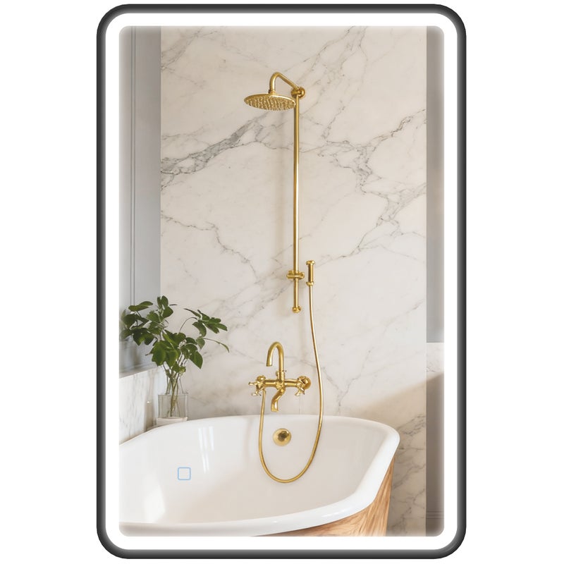Łazienka lustro z oświetlenie, 90 x 60 cm, montowany na ścianie LED lustro, element-element, 3 kolor światła, funkcyjny, czarny
