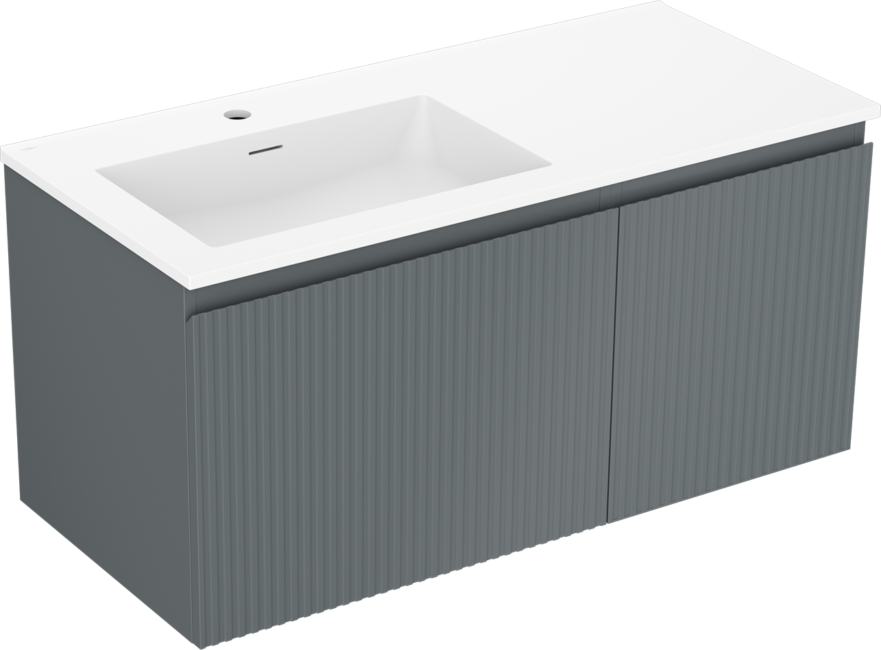 Mexen Rivel szafka łazienkowa 100 cm z umywalką Otis lewą, 1S, 1D, ryflowana, grafit mat/biała mat - 91A23-10047-3-BBFF66-W18L01