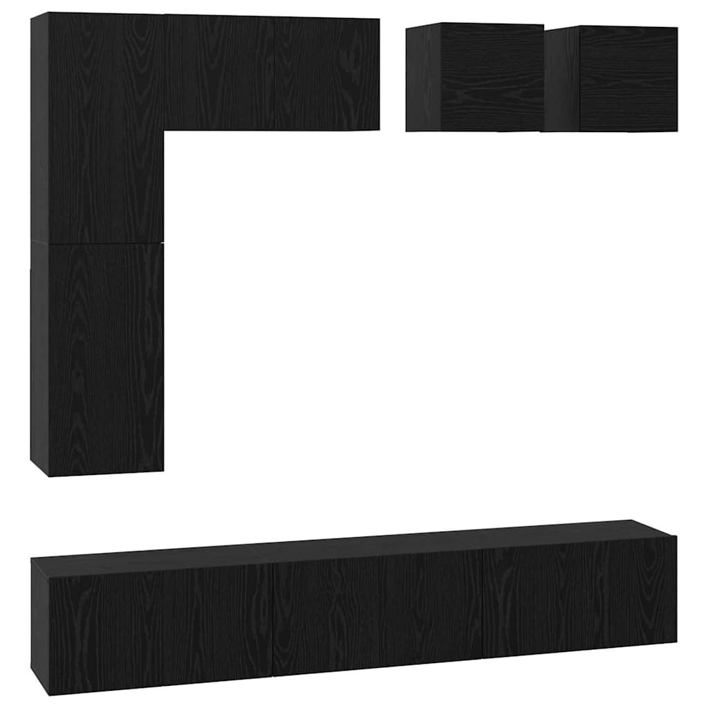 Zestaw szafek RTV 8 pcs Czarny Dąb Materiał drewnopochodny