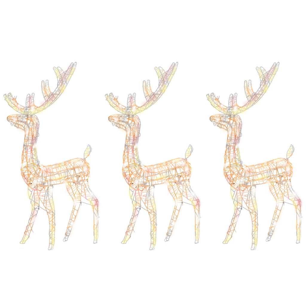 3x Renifer Świąteczny LED Akrylowy 128 cm Kolorowe Światło 140 LED Świecący