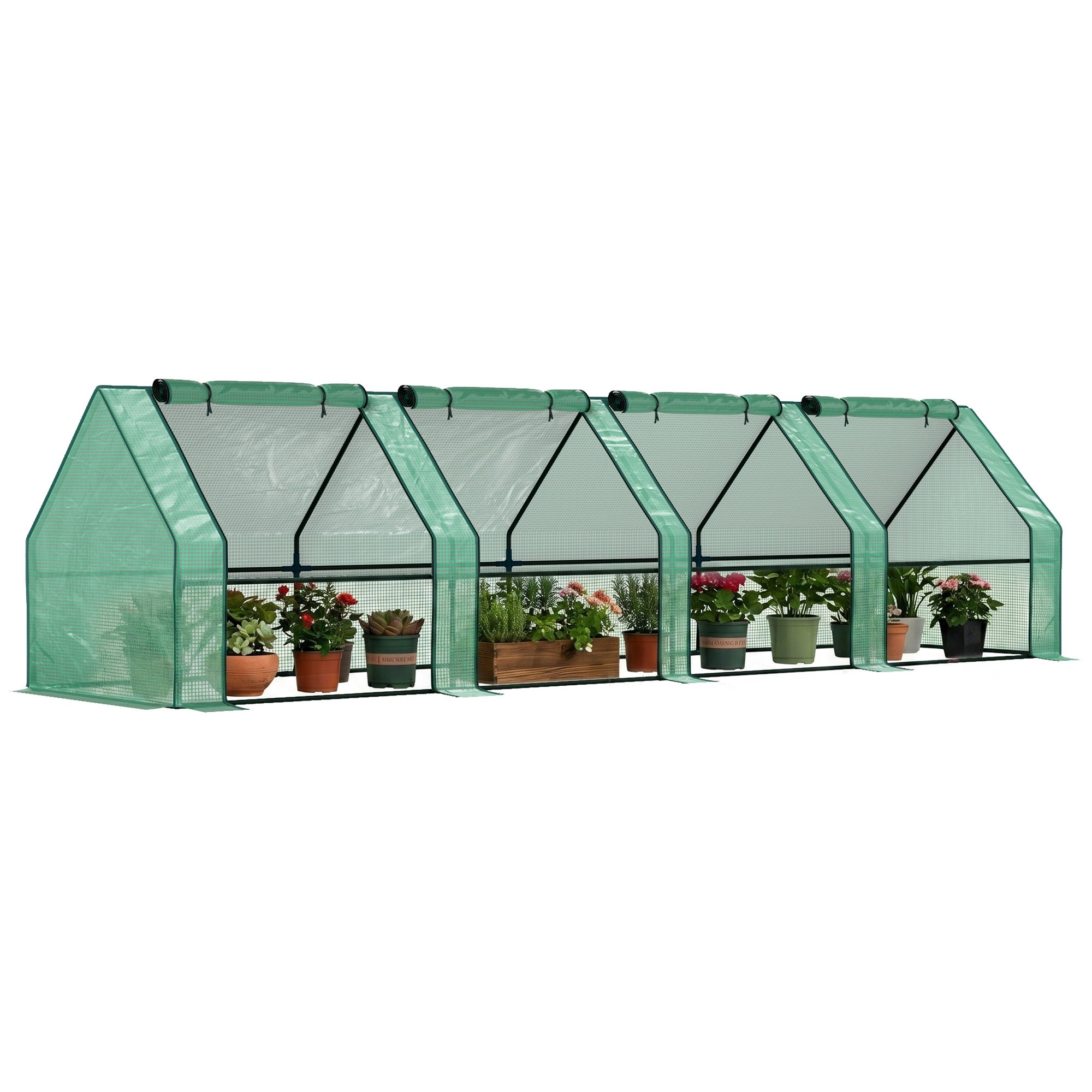 mini ogród szklarnia, mini tunel foliowy z 4 zwijany Zip okna, stal, PE 140 g/m², odporny na UV, 360x90x90cm, zielony