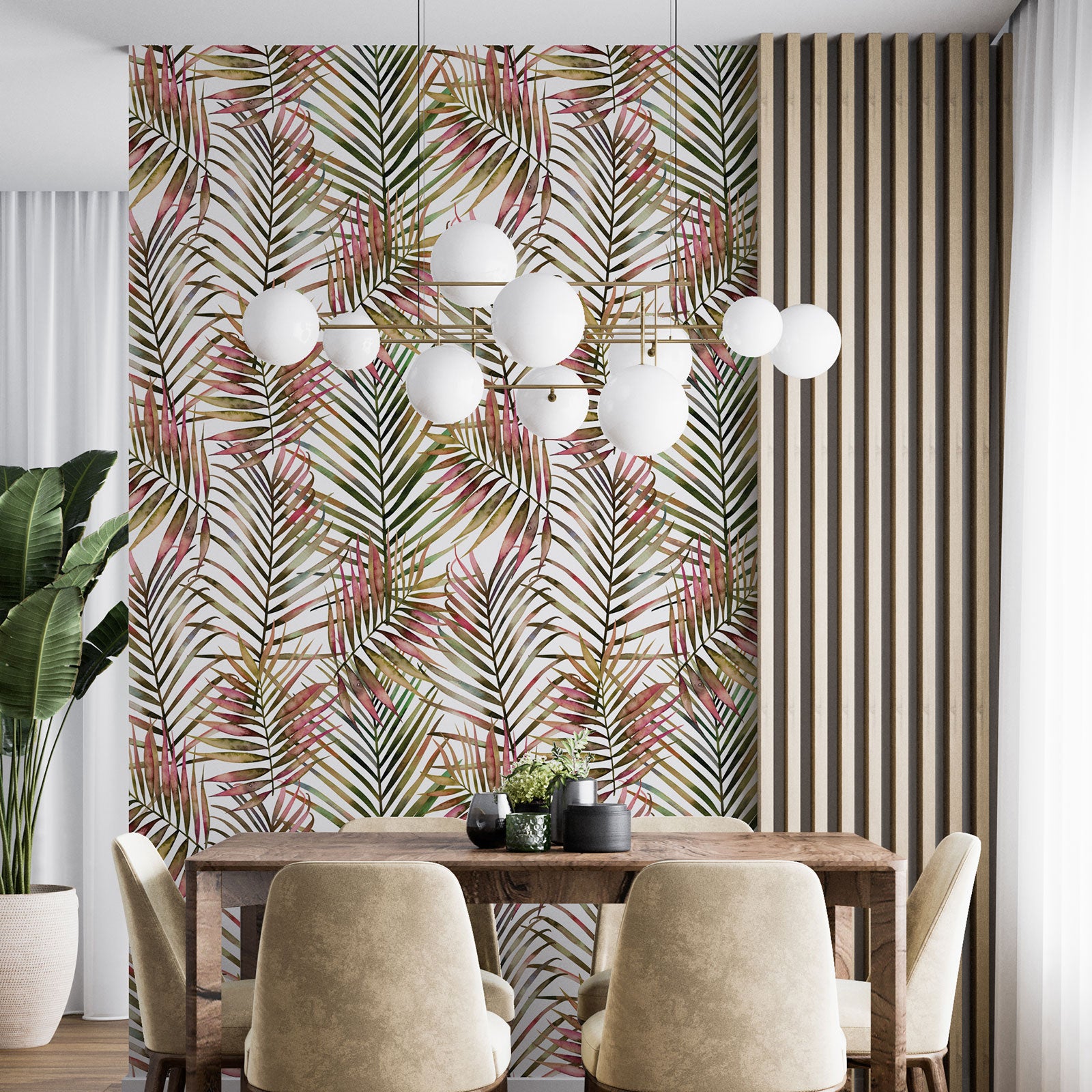 Dekoracyjna tapeta flizelinowa - Wzór botaniczny - Papier Premium 185 g, zmywalny, 3 bryty 60x260 cm - Powierzchnia: szer. 180 x wys. 260 cm