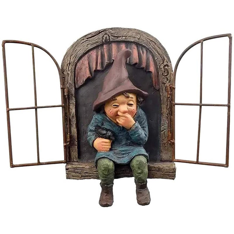 Rzeźba krasnala ogrodowego, trójwymiarowa figurka z żywicy, ozdoba choinkowa, miniaturowa figurka. Urocza figurka, akcesoria ogrodnicze do użytku wewn