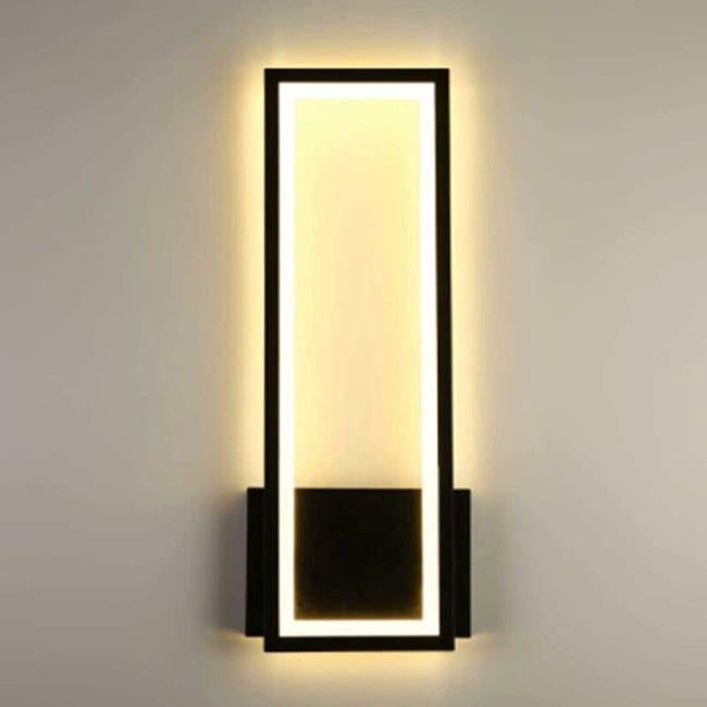 Lampa Ścienna LED 16W, Nowoczesna Prostokątna, Oświetlenie Akrylowe do Sypialni, Korytarza, Salonu, Schodów (Czarna, Ciepłe Białe Światło 3000K)