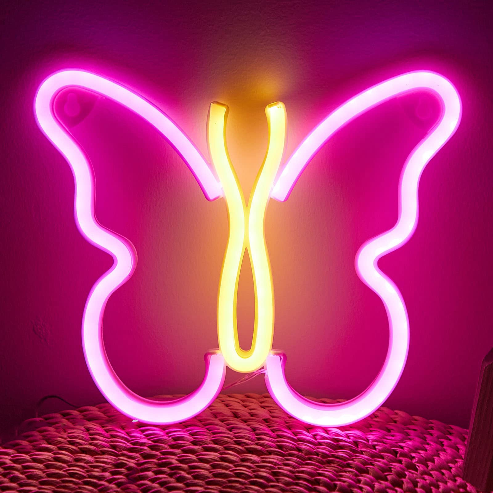 Neonowe panele motylkowe do dekoracji ścian sypialni lampka nocna LED na USB lub baterie dekoracja ścienna Boże Narodzenie lub przyjęcie urodzinowe