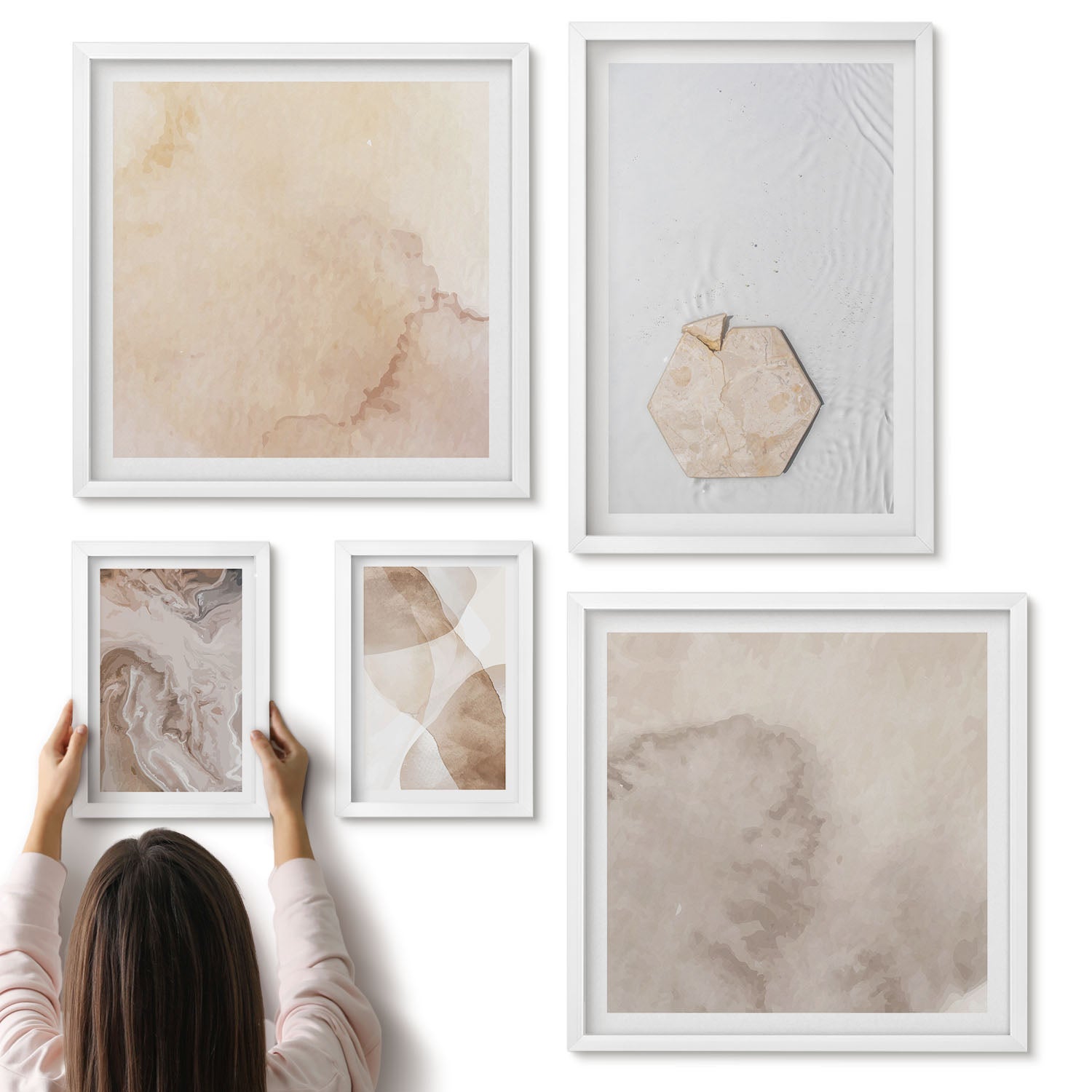 Galeria ścienna 5-częściowy komplet obrazów w białych ramach - Designerska abstrakcja inspirowana naturą - ArtPrintCave