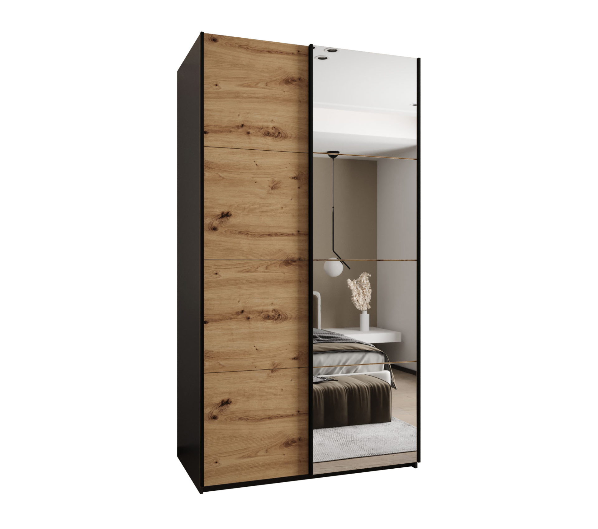 Szafa przesuwna wysoka Lux 3 130 x 64 x 245,5 cm czarny + artisan + u. czarny - Abiks Meble