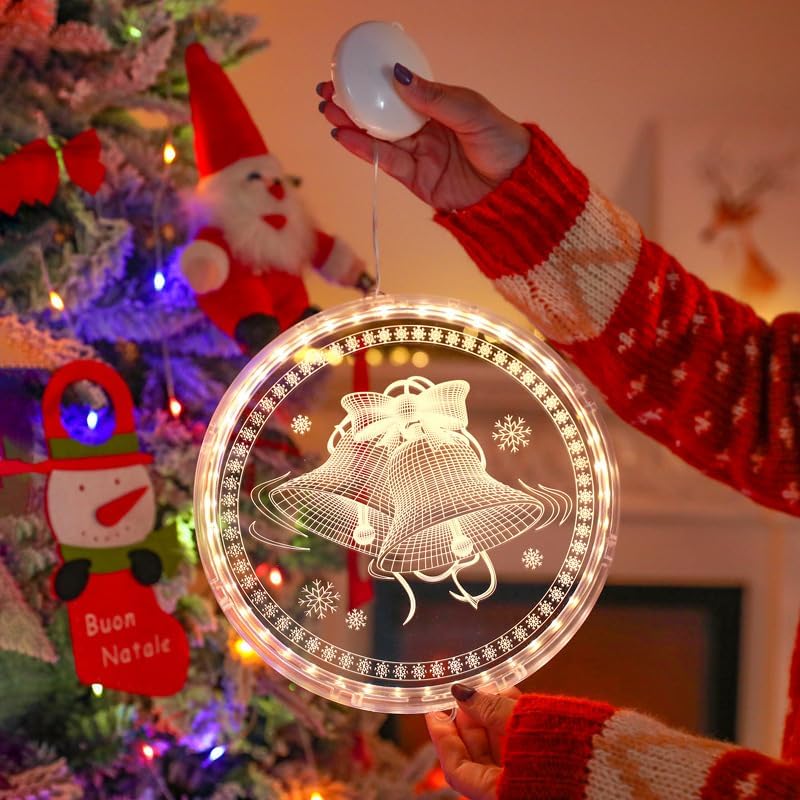 Świąteczna girlanda LED, wisząca girlanda świetlna LED, dzwonek bożonarodzeniowy, okrągła przyssawka 24 cm, ciepłe światło