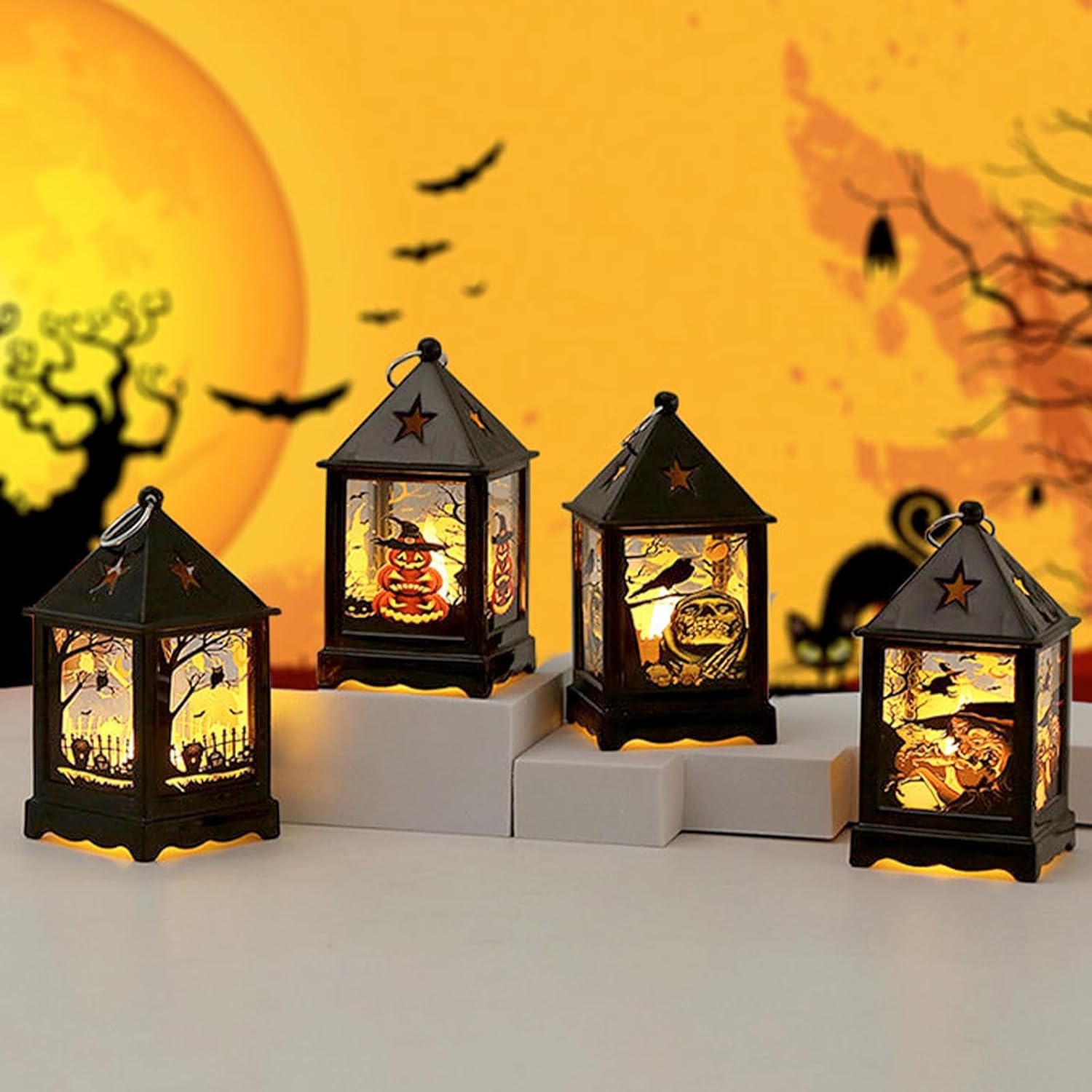 (4 sztuki) Latarnia LED na Halloween, wisząca latarnia, dekoracja na Halloween