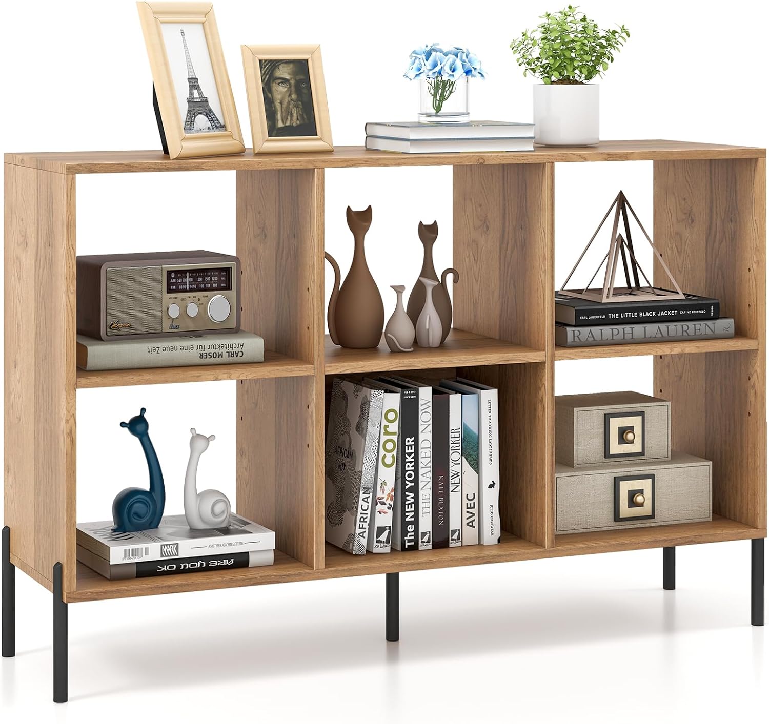 Biblioteka Cube, drewniana szafka z otwartymi przegrodami, 120 x 35 x 79,5 cm, naturalna