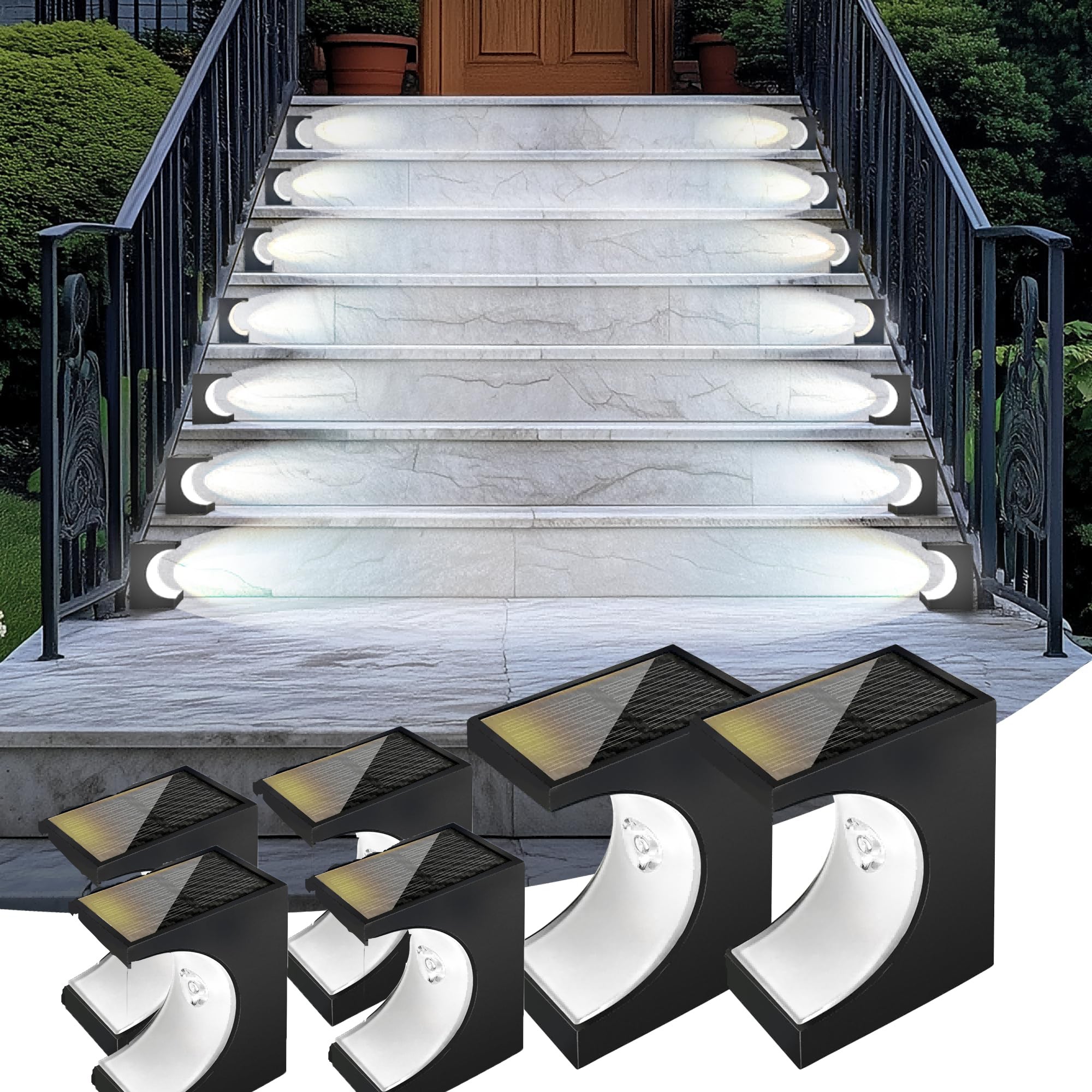 Zestaw solarnych lamp LED na schody oświetlenie zewnętrzne wodoodporne dekoracyjne oświetlenie do ogrodu na taras ścieżkę bez konieczności wiercenia