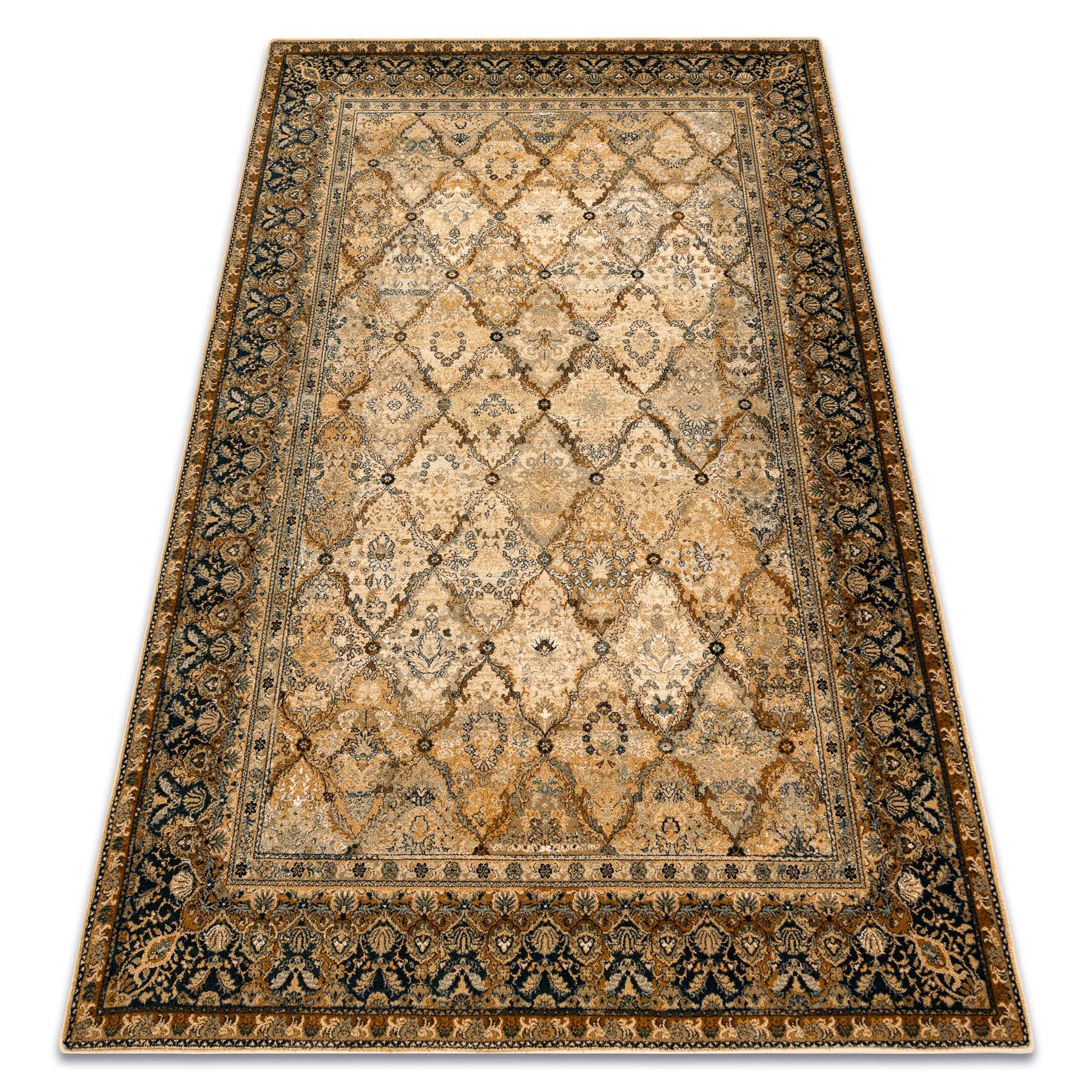 Dywan wełniany OMEGA Grenada Ramka, romby, orientalny - koniak 235x350 cm