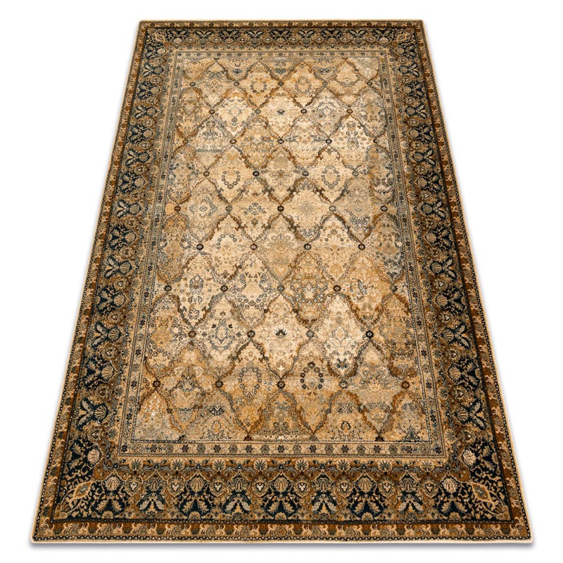 Dywan wełniany OMEGA Grenada Ramka, romby, orientalny - koniak 235x350 cm