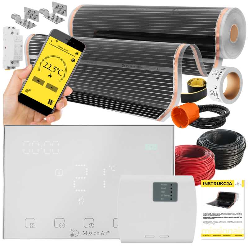 Zestaw mat grzewczych na podczerwień IR SILVER 160W 24m²,szer.100cm + Gemini Biały