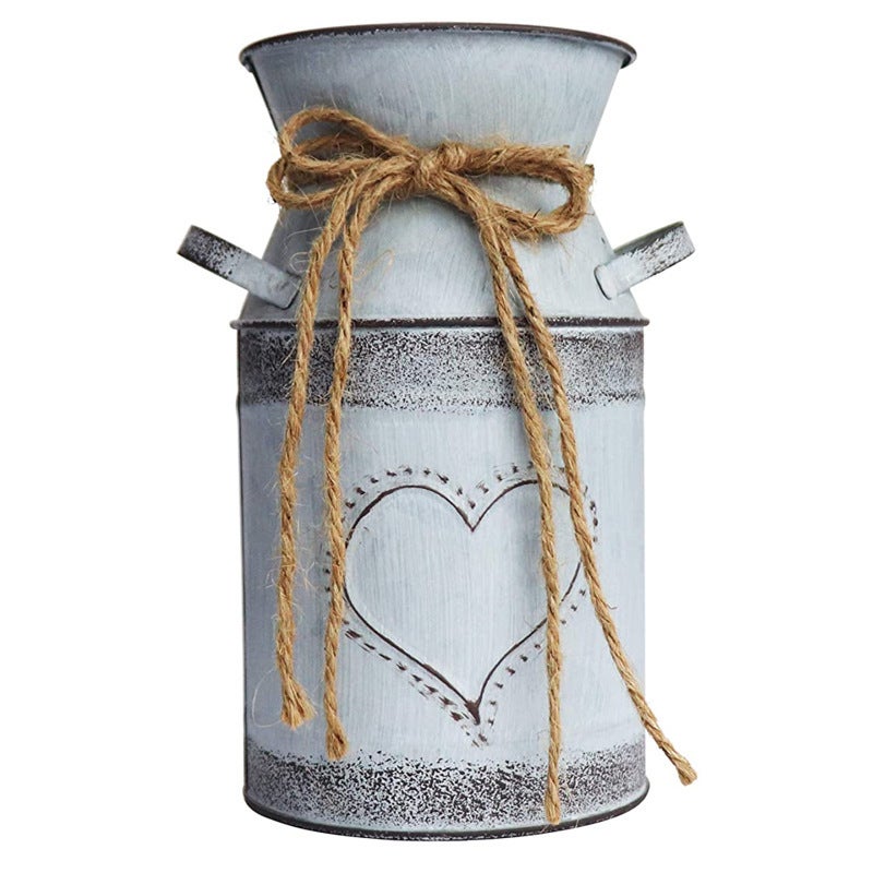 Metalowy wazon na kwiaty w stylu shabby chic, rustykalnym, vintage szary, wysokość 19 cm