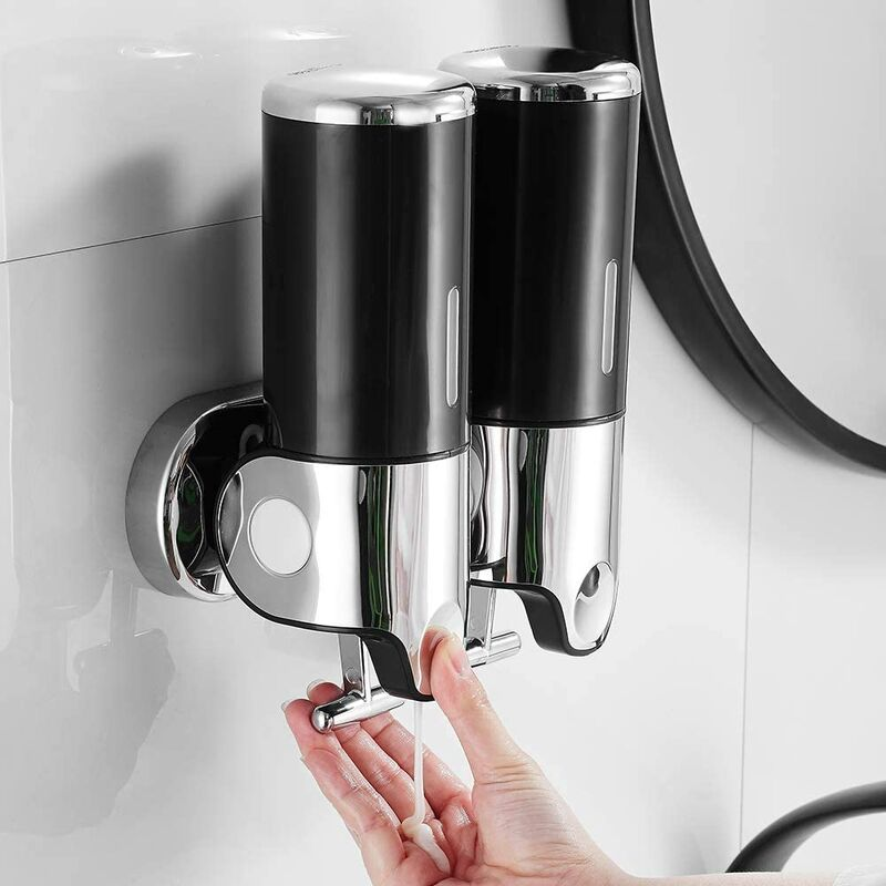 Dozownik mydła montowany na ścianie 500 ml x 2, dozownik mydła do rąk z podwójną głowicą, dozownik szamponu w płynie, dozownik żelu pod prysznic do ku