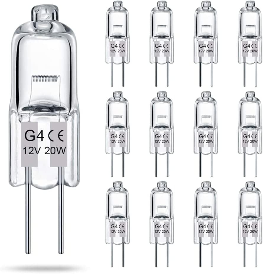 12 szt. żarówek G4 12V 20W, żarówka halogenowa G4 20W, ściemniana żarówka halogenowa do okapu, lampa halogenowa G4 2700K ciepła biel, żarówki G4 do