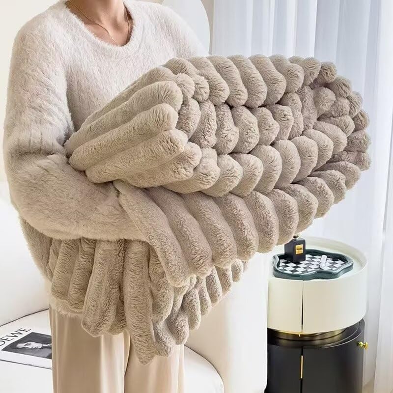 Narzuta z polaru flanelowego 120 x 200 cm - Narzuta z polaru na sofę - Gruba, miękka i ciepła narzuta na łóżko pojedyncze - Jakość - Khaki