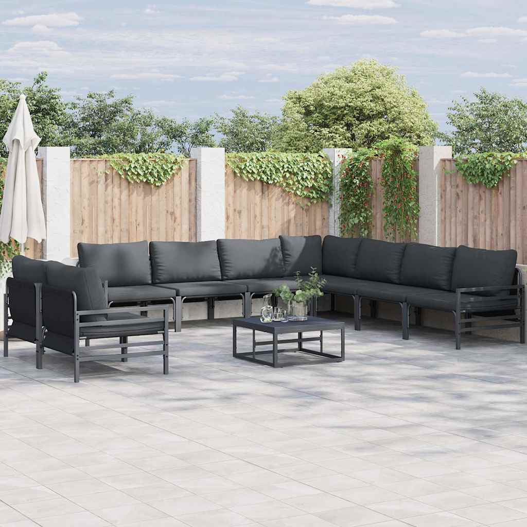 Zestaw Sof na Ogród z poduszką 9 pcs Czarny Stal vidaXL