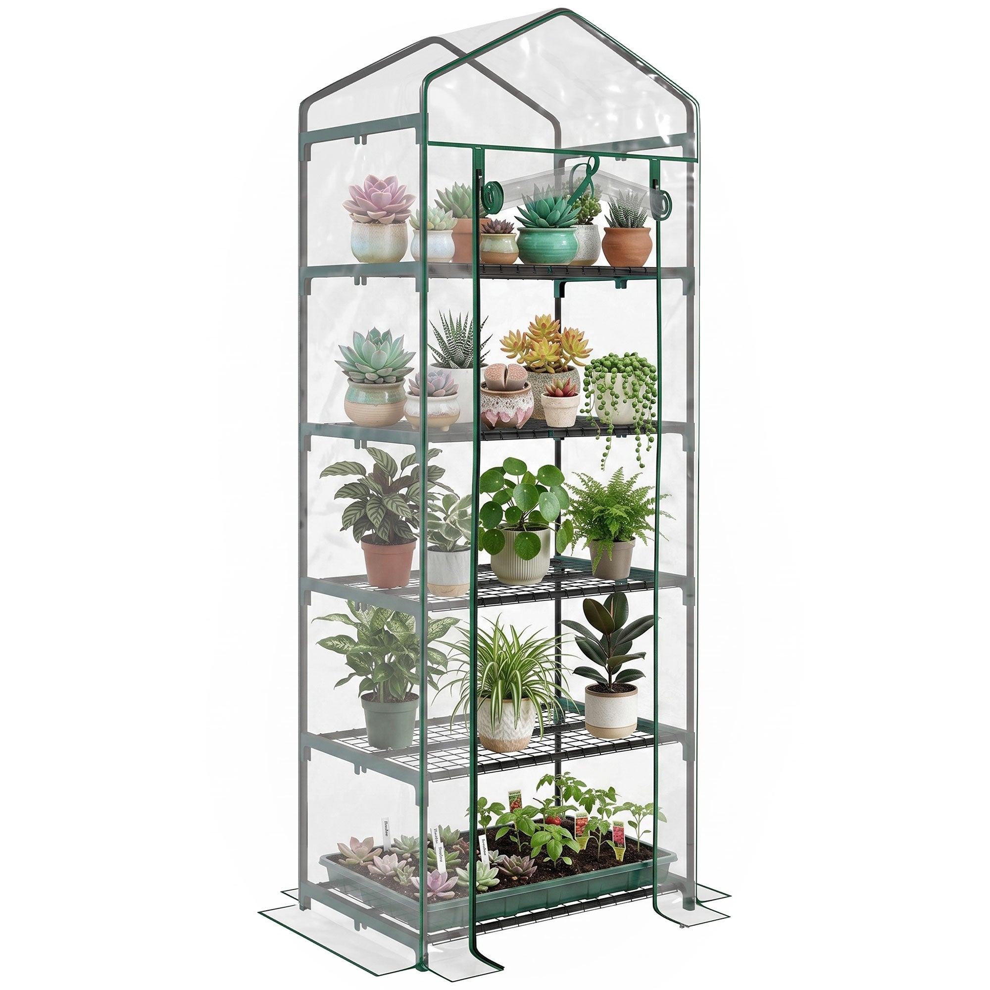 Miniaturowa szklarnia ogrodowa i tarasowa ze stali 5-piętrowej z pokryciem z PVC, 69 x 49 x 193 cm, zielona