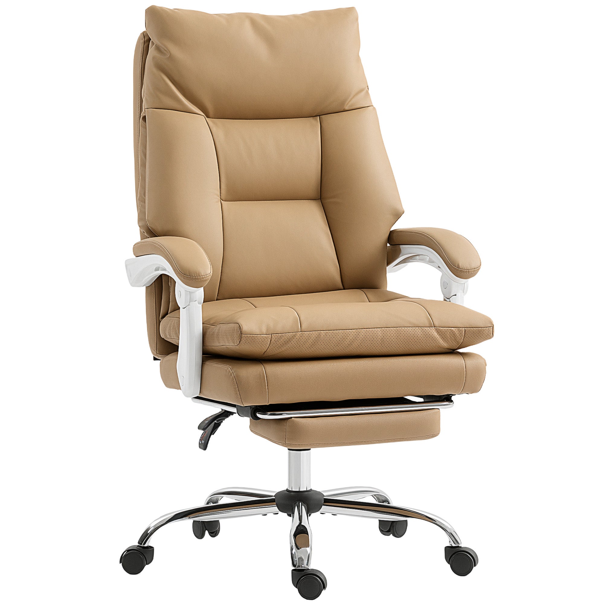 Ergonomiczny fotel biurowy z podparciem lędźwiowym i podnóżkiem, jasnobrązowy