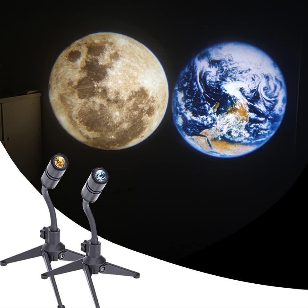 Projektor księżyca 2 w 1, lampa projekcyjna z widokiem na księżyc i ziemię, ładowana przez USB, obrotowa lampka nocna LED 360°, dekoracja sypialni w