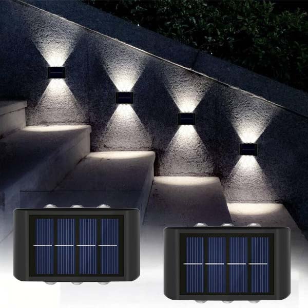 2x Solarna lampa ścienna - 6 LED, oświetlenie schodów, Oświetlenie schodów/ogrodu, wodoodporna, białe światło, idealna na taras/podwórko