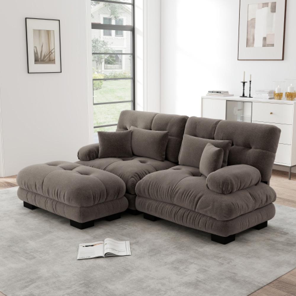 Narożna sofa Cloud do salonu, podwójna sofa z tkaniny szenilowej z 2 poduszkami lędźwiowymi i 2 poduszkami dekoracyjnymi, rama z litego drewna