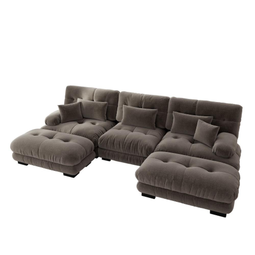 Narożna sofa Cloud do salonu, podwójna sofa z tkaniny szenilowej z 3 poduszkami lędźwiowymi i 3 poduszkami dekoracyjnymi, rama z litego drewna