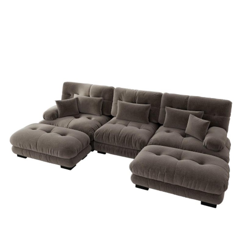 Narożna sofa Cloud do salonu, podwójna sofa z tkaniny szenilowej z 3 poduszkami lędźwiowymi i 3 poduszkami dekoracyjnymi, rama z litego drewna
