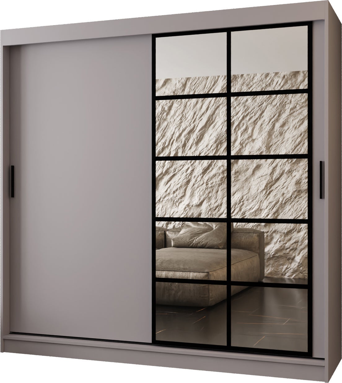 Szafa przesuwna z lustrem ORLANDO 200 x 62 x 200 kaszmir + u. czarny