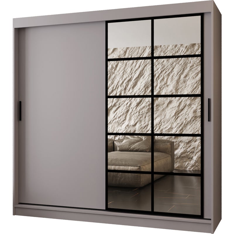 Szafa przesuwna z lustrem ORLANDO 200 x 62 x 200 kaszmir + u. czarny