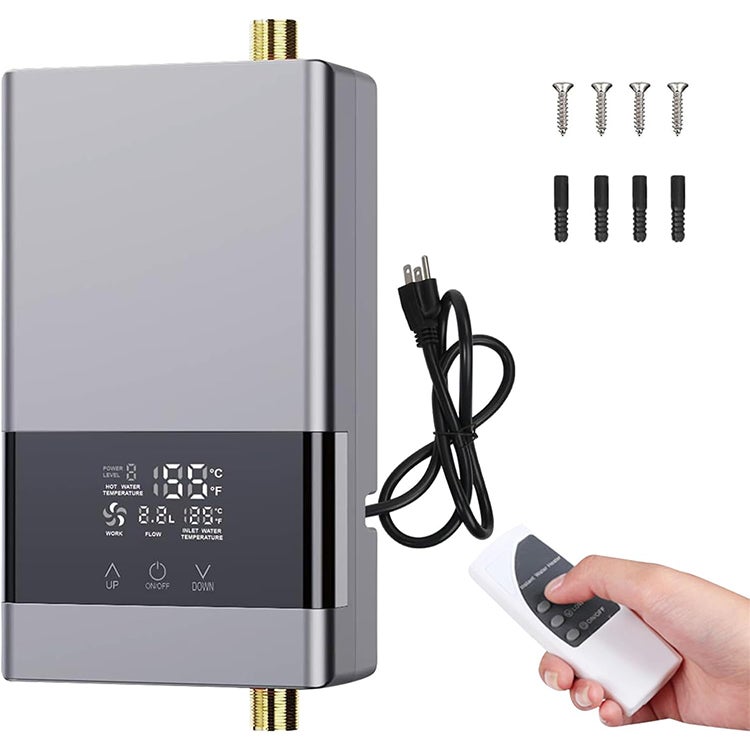 Przepływowy elektryczny podgrzewacz wody bez zbiornika, 220 V, 6000 W, z pilotem, zaworem regulującym temperaturę wody i ekranem dotykowym
