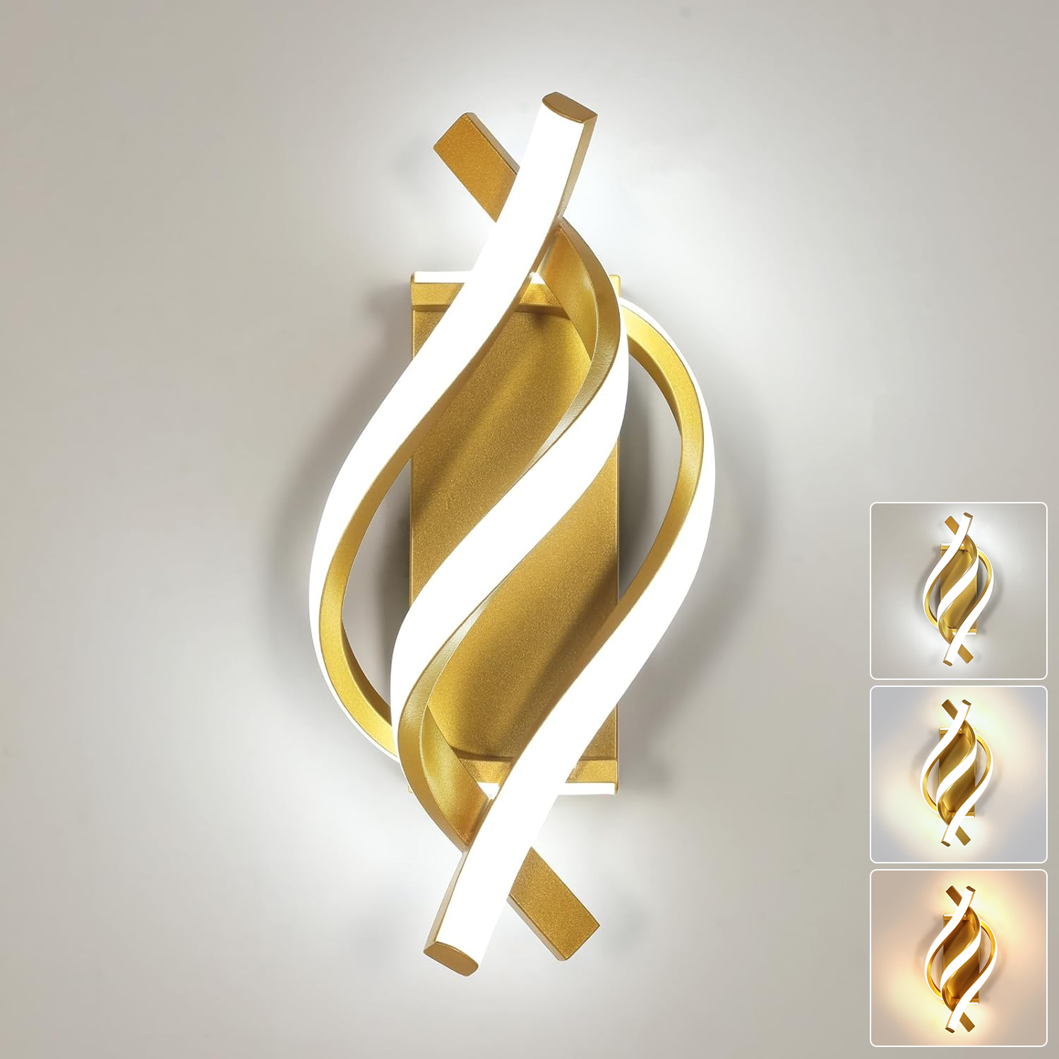 Kinkiet LED, spiralna lampka nocna LED, wewnętrzny kinkiet aluminiowy, oświetlenie lustra, 3 temperatury barwowe 3000K-6000K