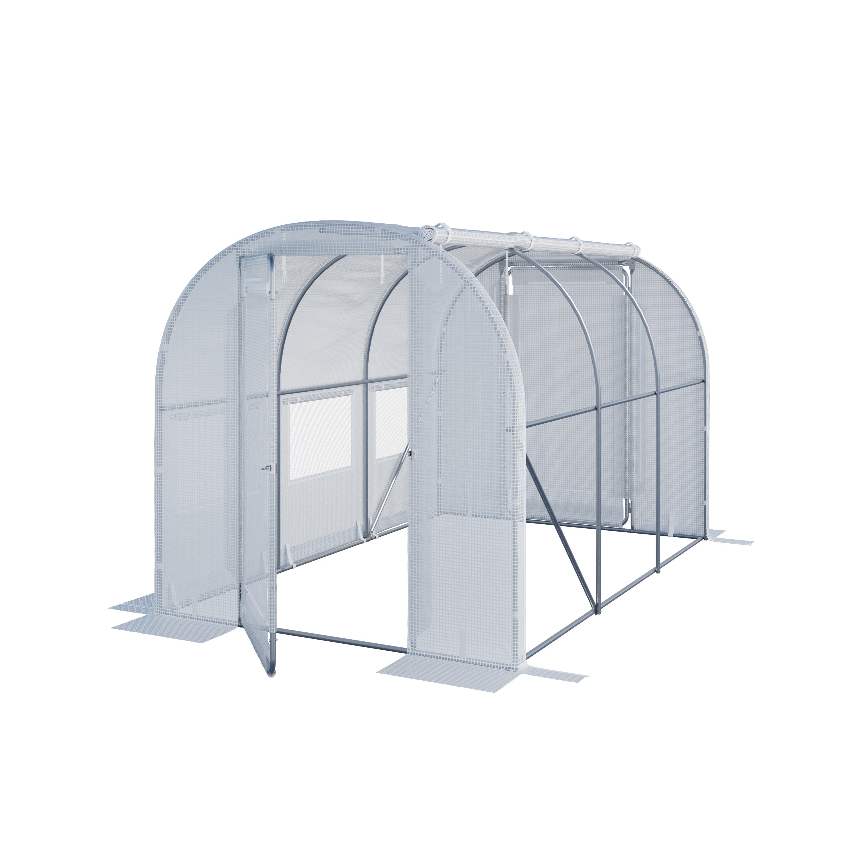 TOOLPORT Szklarnia tunelowa foliowa 2x3m Premium z obrotową konstrukcją drzwi plandeka PE 180 g/m² biała przezroczysta