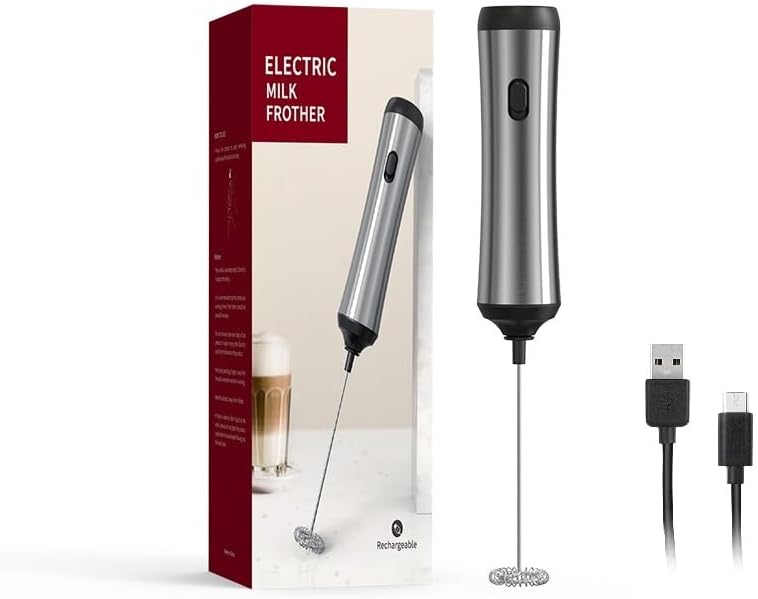 Elektryczny spieniacz do mleka, akumulatorowy mini mikser do napojów do kawy, cappuccino, latte i matcha, srebrny