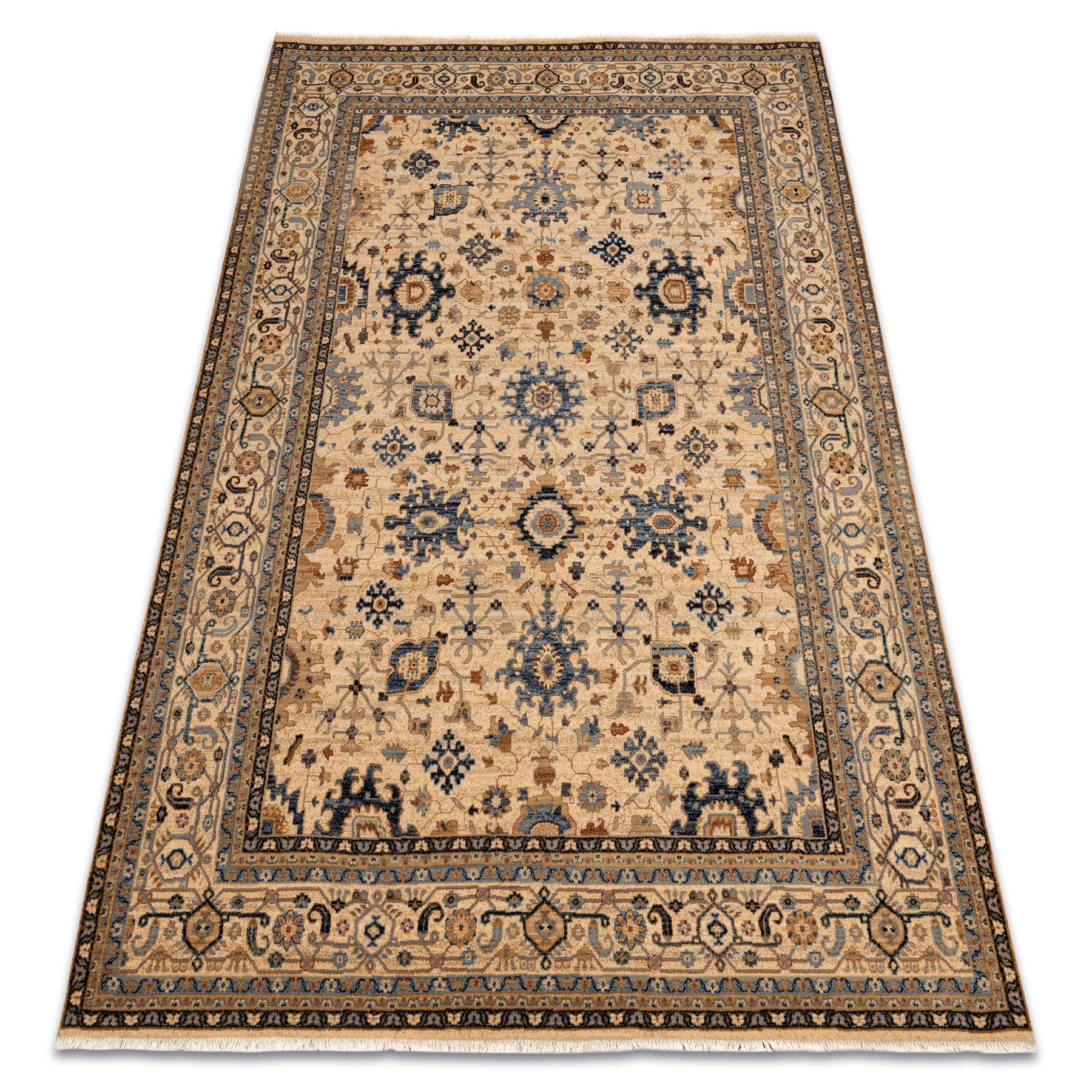 Dywan wełniany KESHAN Frędzle, orientalny klasyczny 7521/53555 beż / granat 300x380 cm