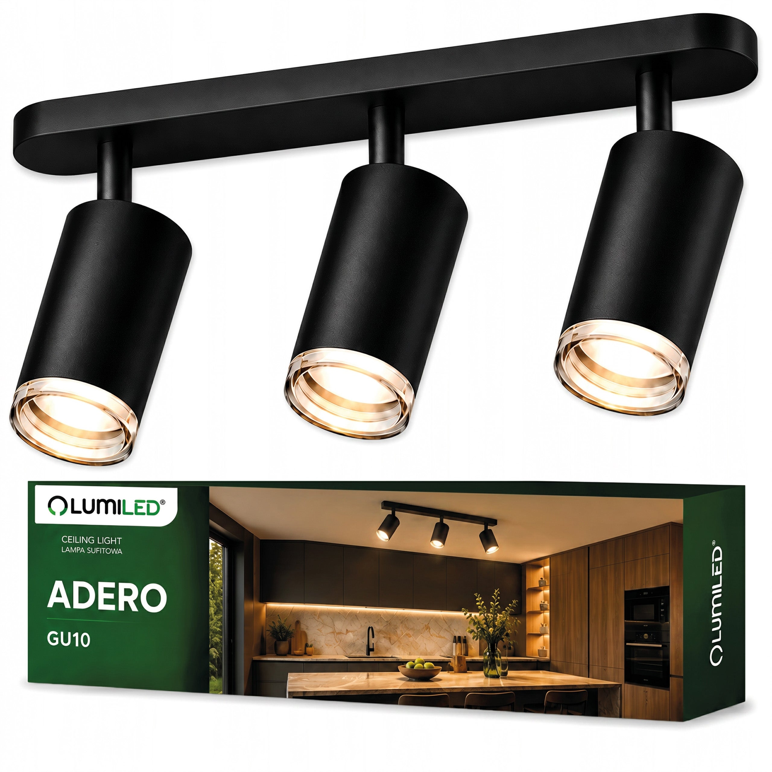 Lampa Sufitowa Lumiled Reflektor LED Spot 3x GU10 IP44 Czarna