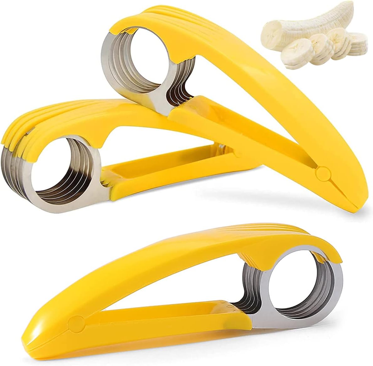 Krajalnica do bananów ze stali nierdzewnej, 3-częściowa, przenośna, wielofunkcyjna, z 6 ostrzami do kiełbas, kiwi, ogórków i bananów