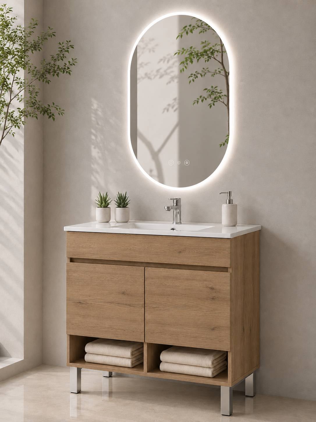 Szafka łazienkowa na nóżkach z umywalką ORIGENBATH NEBARI na nóżkach z drzwiami 60x45 cm estepa