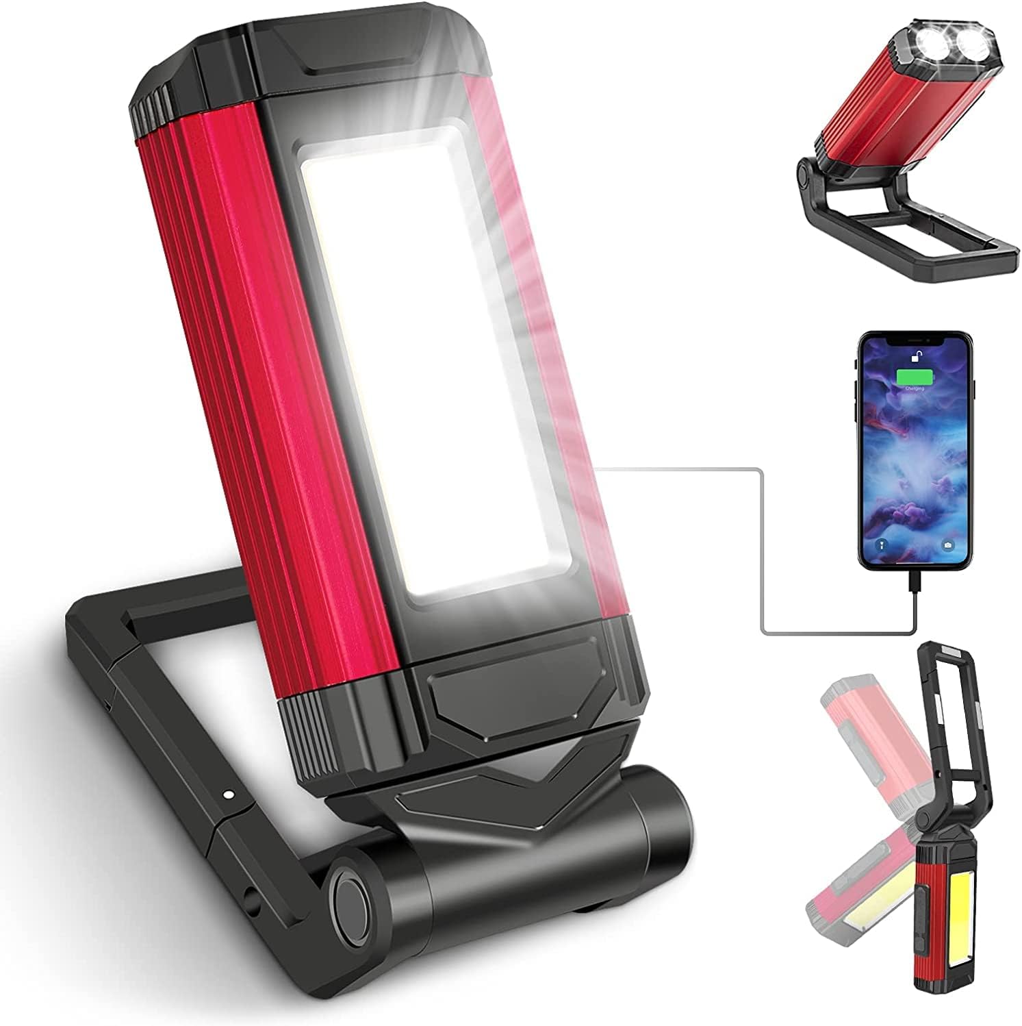 Mocna, akumulatorowa lampa robocza, przenośna lampa LED warsztatowa z podstawą magnetyczną, latarka z wodoodpornością IPX6, 7 trybów lampy mechanika