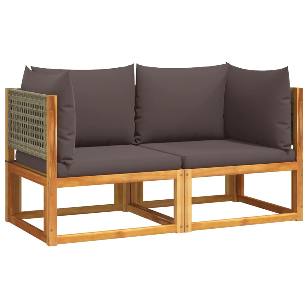 Sofa Ogrodowa Modułowa 2-Osobowa Drewniana Brązowa z Poduszkami na Taras