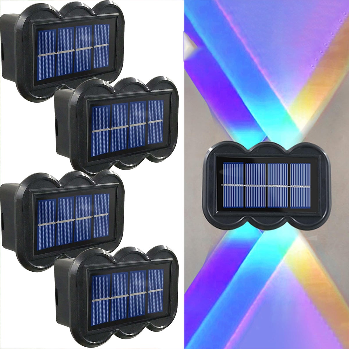 Lampy solarne do użytku zewnętrznego, zestaw 4 lamp ściennych solarnych świecących od zmierzchu do świtu, wodoodporne lampy ścienne solarne, kolor