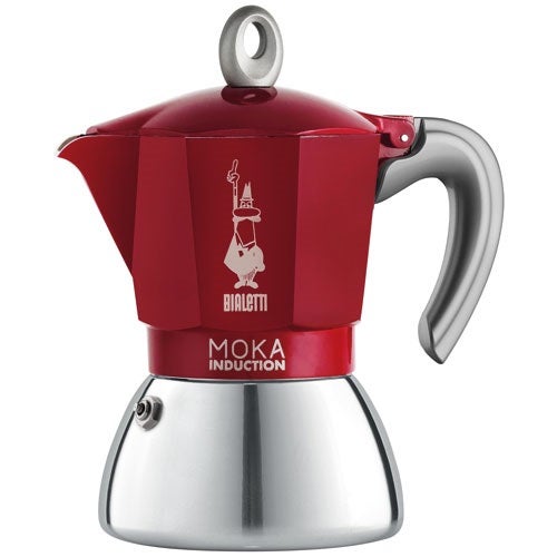 Kawiarka Bialetti Moka Indukcja Aluminium Czerwony Uchwyt Silikon
