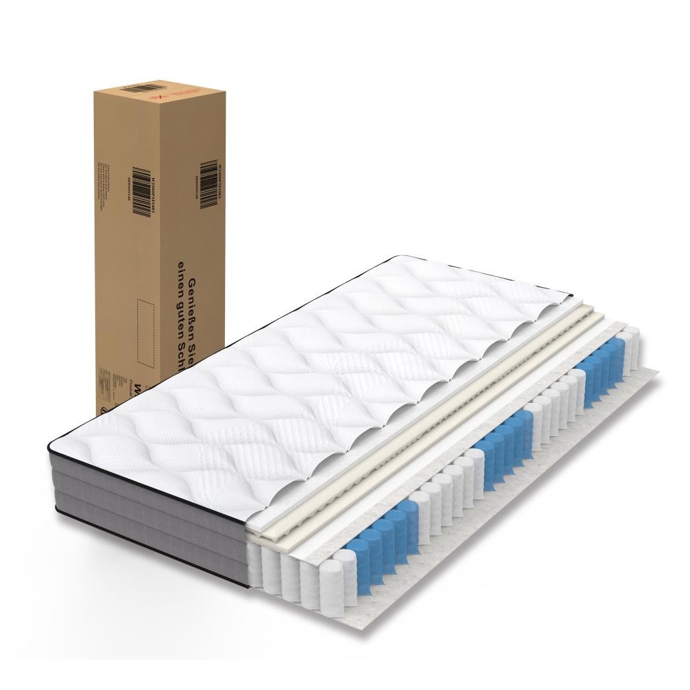 Luksusowy materac kieszeniowy, 7 stref, grubość 3 cm, wysokość 20 cm - 1000 sprężyn, pokrowiec z lyocellu, certyfikat OEKO-TEX