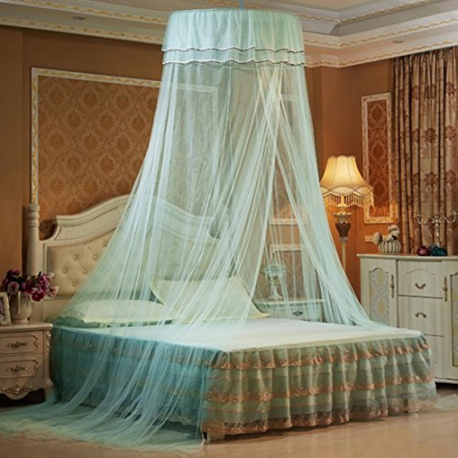 1 paczka okrągłej moskitiery sufitowej, mała, świeża moskitiera, okrągła moskitiera księżniczki – z dekoracją świetlistego motyla, aqua zielony